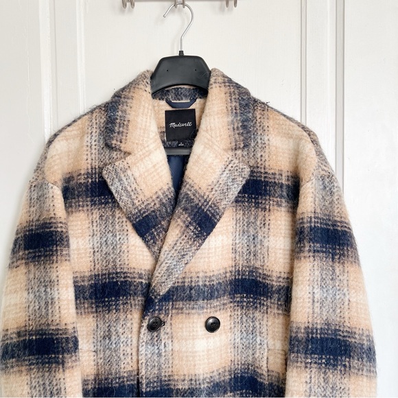 Madewell • Courton Cocoon Coat in Plaid tan blue Warm Hickory wool - Picture 3 of 12